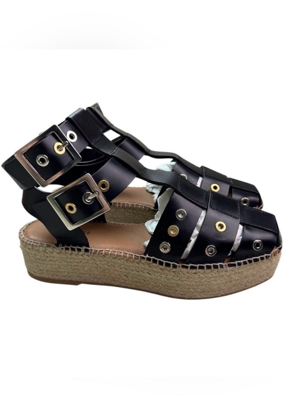 Free People NEW Gable Gladiator Leather Caged Black Platform Sandals Size 37 (7)